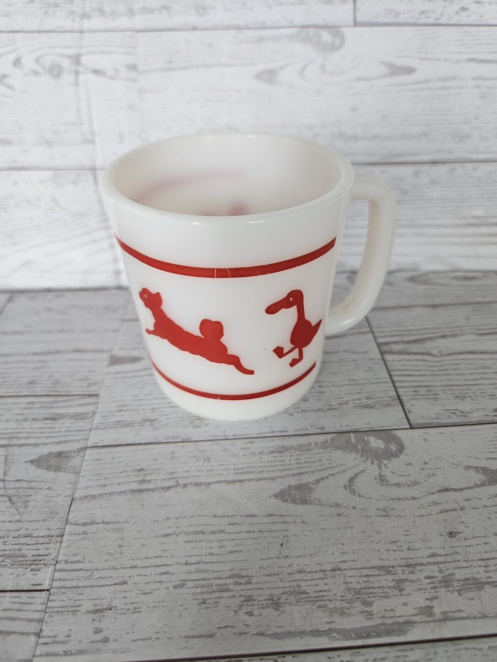 Vintage 1950s Hazel Atlas Red Farm Animals Milk Glass Child's Mug Cup Excellent